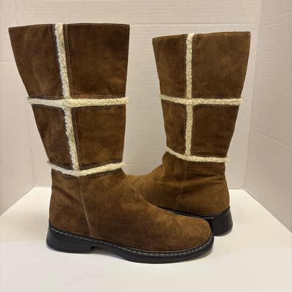 Vintage BASS Shearling Boots Leather Upper Womens 7M Brown Round Toe Block Heel - Picture 3 of 17